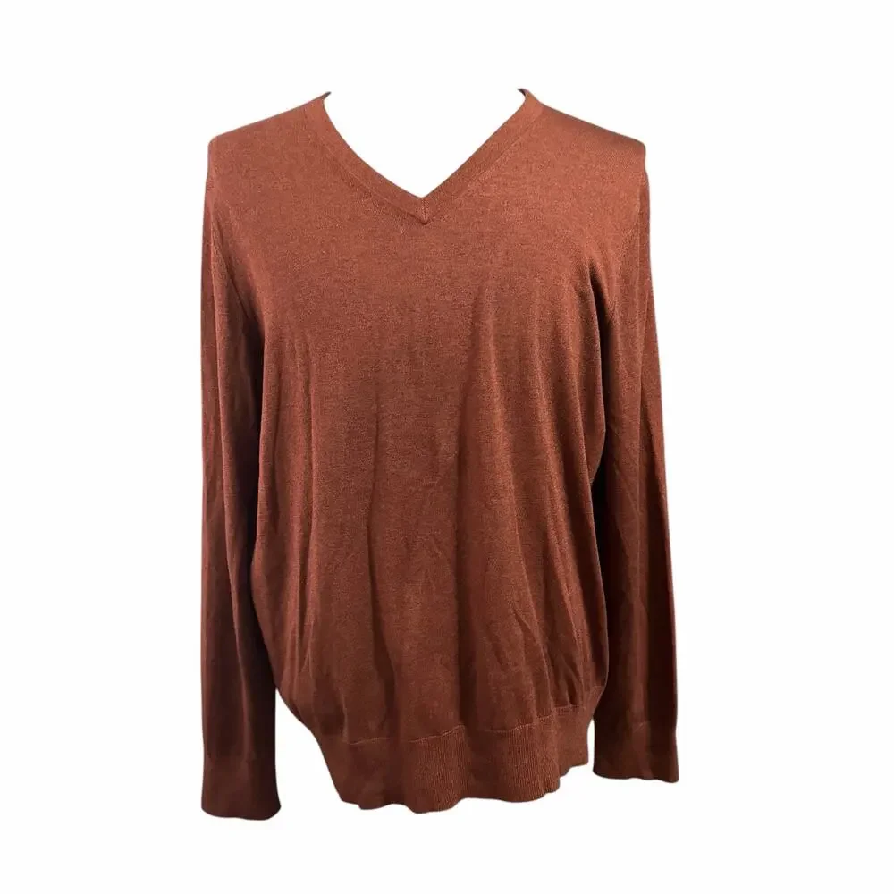 Banana Republic Men's Brown Silk Cashmere Blend V-Neck Sweater Sz XL Luxury Cozy